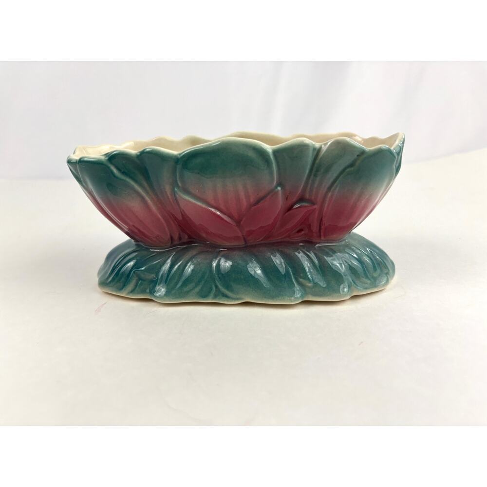 VTG Royal Copley Ceramic Pink & Blue Tulip Floral Pottery‎ Planter Art Nouveau